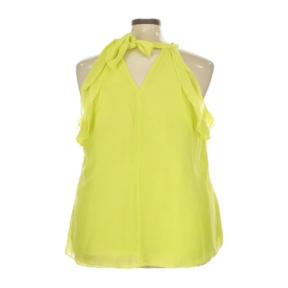 City Chic Chiffon Blouse 24 Lemon Yellow Lime Ruffle Halter Tie Neck Lightweight - Picture 2 of 9